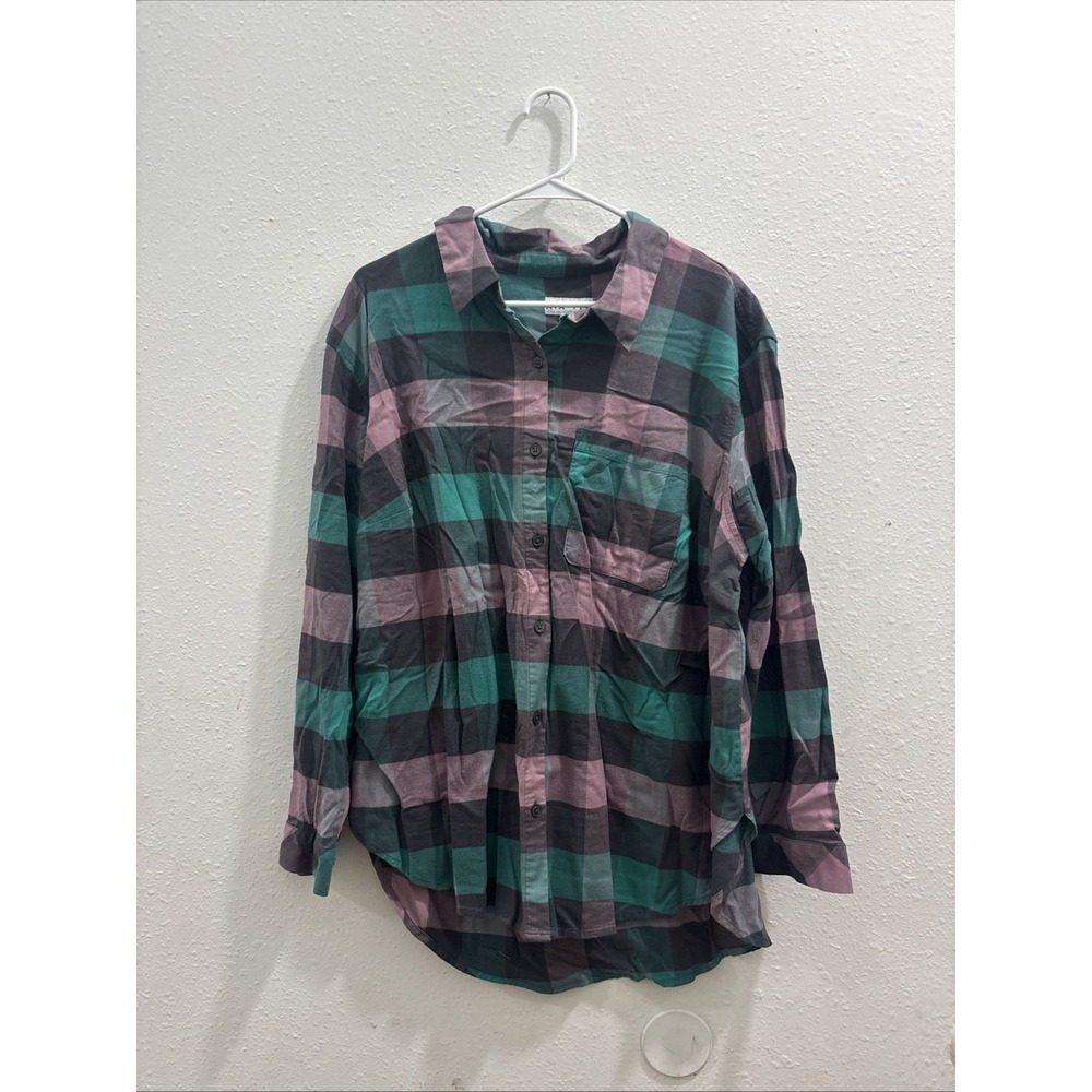 Ava & Viv Green Navy Pink & White Flannel Shirt w/Breast Pocket Size 1X